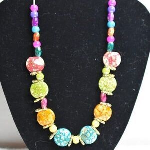 Handmade Fun Funky Beachy Colorful Beaded 20 Inch Stretch Necklace